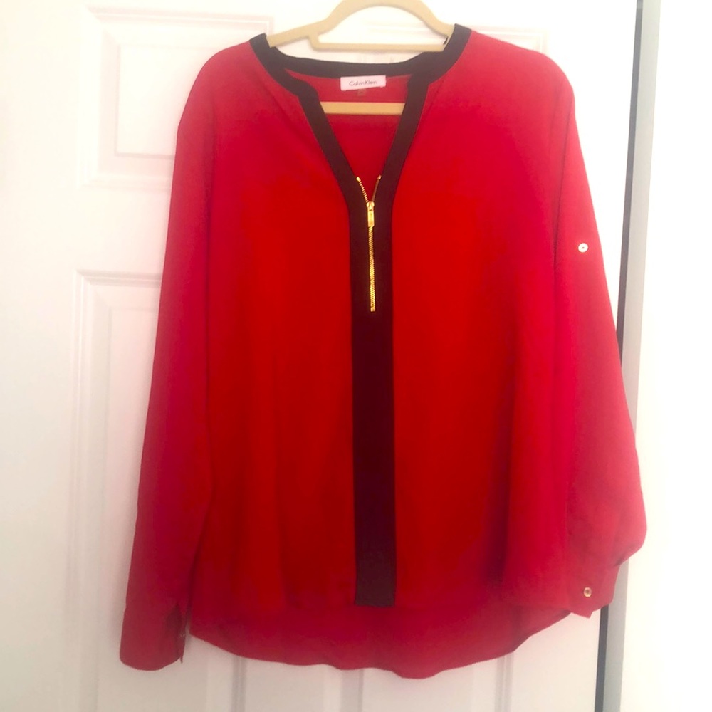 Calvin Klein red & black blouse